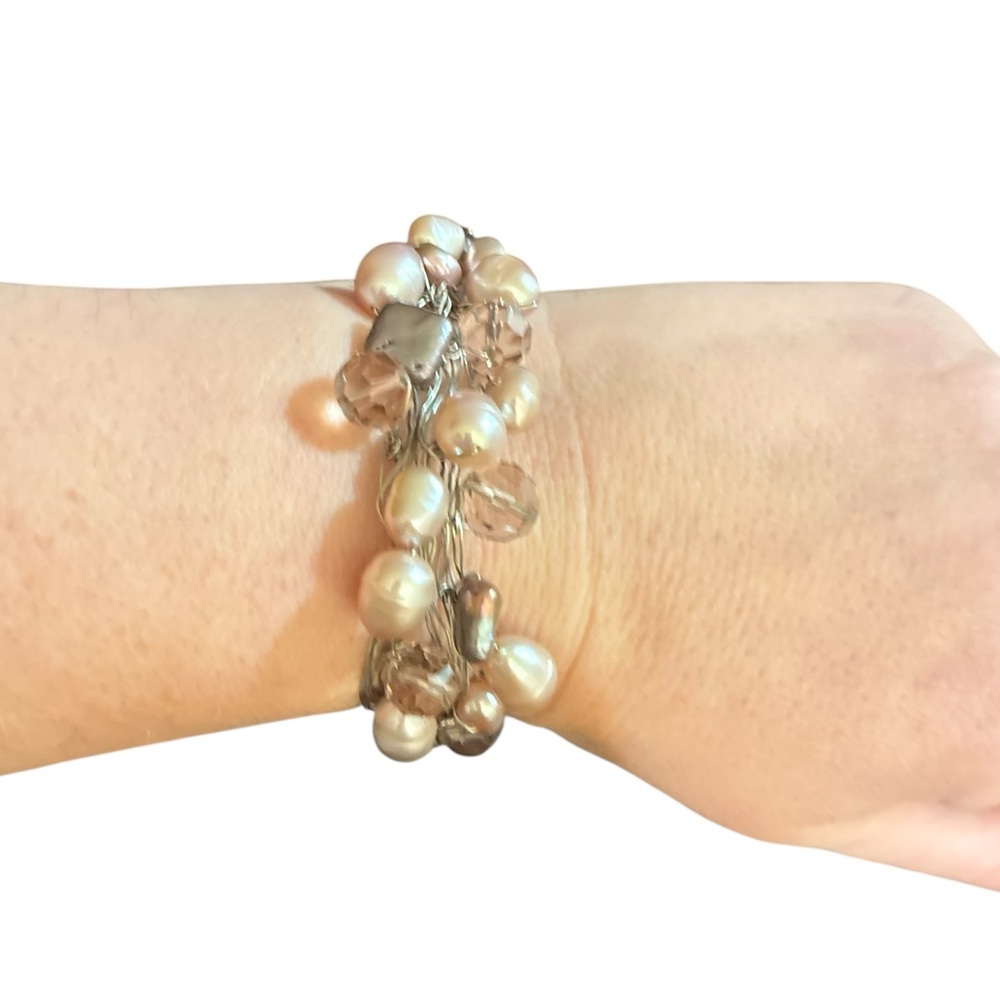 Artisan Pearl and Crystal Wire Bracelet